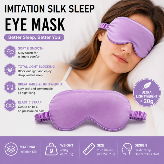 Purple Imitation Silk Sleep Eye Mask - Soft Breathable Light Blocking Design with Elastic Strap for Travel, Nap, and Night Sleep Comfort
