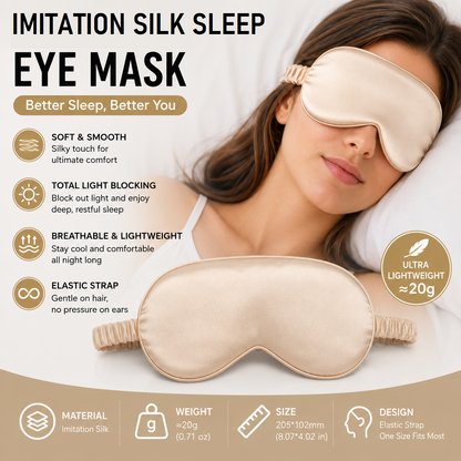 Champagne gold Imitation Silk Sleep Eye Mask - Soft Breathable Light Blocking Design with Elastic Strap for Travel, Nap, and Night Sleep Comfort