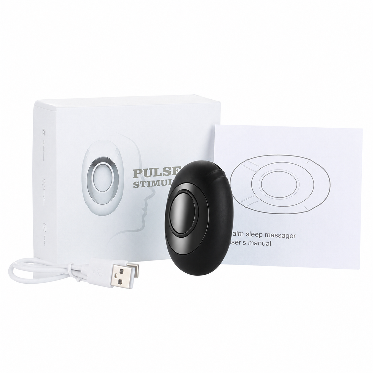 Winter Sleep Aid Bundle - Black Handheld EMS Pulse Device with 15 Levels and Black Imitation Silk Eye Mask for Relaxation, Travel, and Night Rest