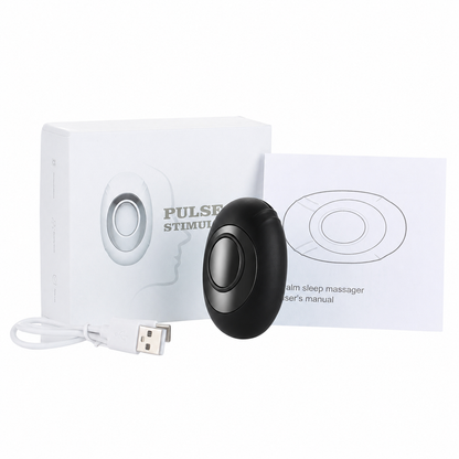 Winter Sleep Aid Bundle - Black Handheld EMS Pulse Device with 15 Levels and Black Imitation Silk Eye Mask for Relaxation, Travel, and Night Rest