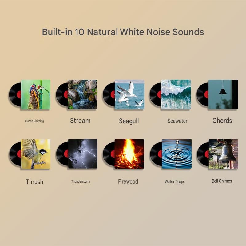 White Rechargeable White Noise Sleep Aid Night Light - 10 Soothing Nature Sounds, Dimmable RGB Mood Lighting, Timer Function for Baby Nursing and Adult Relaxation