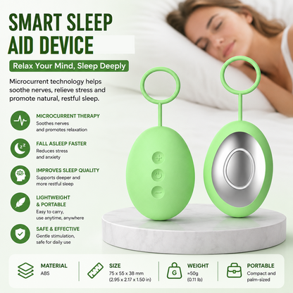 Green Portable Handheld Sleep Aid Device - CES Microcurrent Relaxation Tool with 5 Intensity Levels, USB-C Rechargeable ABS Shell for Stress Relief and Bedtime Routine