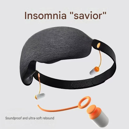 Grey 3D Contoured Sleep Mask with Integrated Earplugs - Zero Pressure Eye Cover, Light Blocking, Noise Reduction, Breathable Milk Silk for Travel and Nap