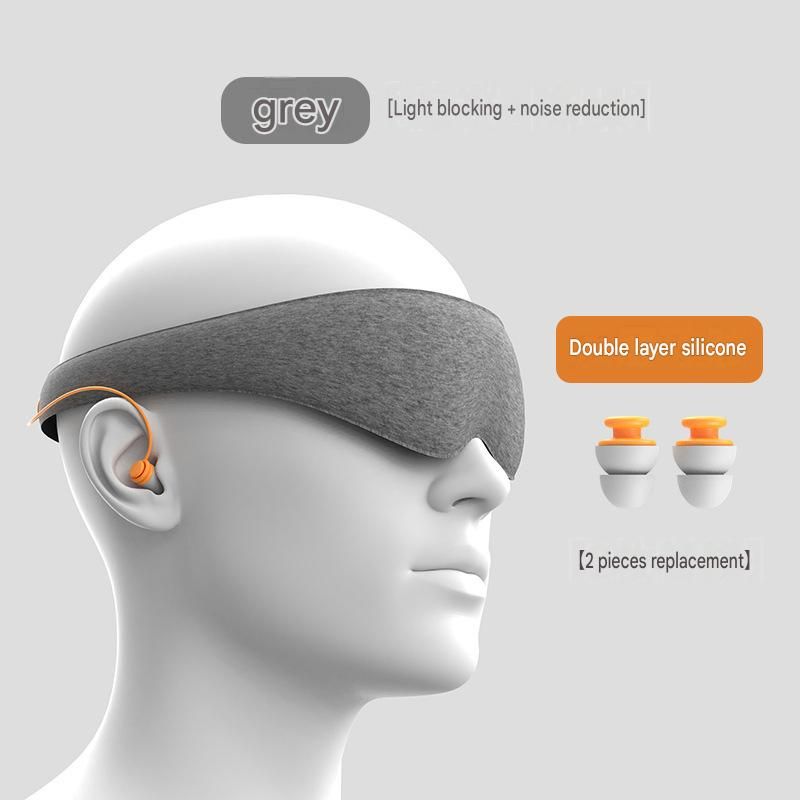 Grey 3D Contoured Sleep Mask with Integrated Earplugs - Zero Pressure Eye Cover, Light Blocking, Noise Reduction, Breathable Milk Silk for Travel and Nap