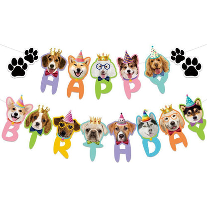Pink Dog Birthday Party Decoration Set - Puppy Themed Banner, Adjustable Party Hat, Sequin Bow Tie and Bandana Scarf for Pet Celebration