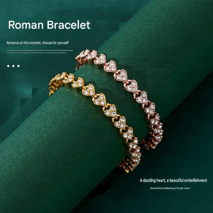 3 pieces Exquisite jewelry gift set -2piece Rhinestone Heart Link Bracelet Gold and rose gold and Nativity Scene Glass Pendant Necklace Set - Alloy and Zinc Alloy Construction, 19cm Bracelet with Sparkling Crystals, Oval Religious Pendant on Chain, Christ