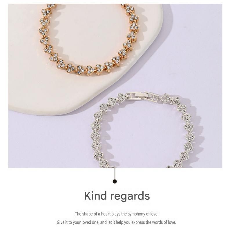 3 pieces Exquisite jewelry gift set -2piece Rhinestone Heart Link Bracelet Gold and rose gold and Nativity Scene Glass Pendant Necklace Set - Alloy and Zinc Alloy Construction, 19cm Bracelet with Sparkling Crystals, Oval Religious Pendant on Chain, Christ