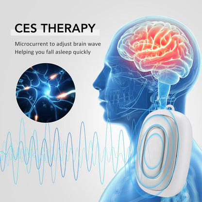 White Handheld CES Sleep Aid Device with Ear Clip - Dual Mode Microcurrent Relaxation, 3 Intensity Levels, USB Rechargeable, Portable Insomnia Relief for Home and Travel