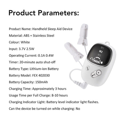 White Handheld CES Sleep Aid Device with Ear Clip - Dual Mode Microcurrent Relaxation, 3 Intensity Levels, USB Rechargeable, Portable Insomnia Relief for Home and Travel
