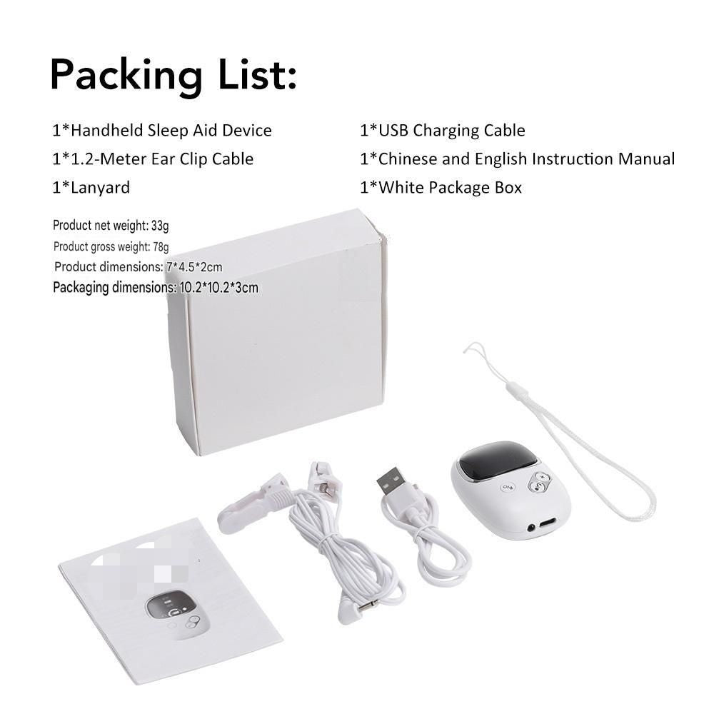 White Handheld CES Sleep Aid Device with Ear Clip - Dual Mode Microcurrent Relaxation, 3 Intensity Levels, USB Rechargeable, Portable Insomnia Relief for Home and Travel