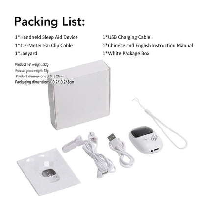White Handheld CES Sleep Aid Device with Ear Clip - Dual Mode Microcurrent Relaxation, 3 Intensity Levels, USB Rechargeable, Portable Insomnia Relief for Home and Travel