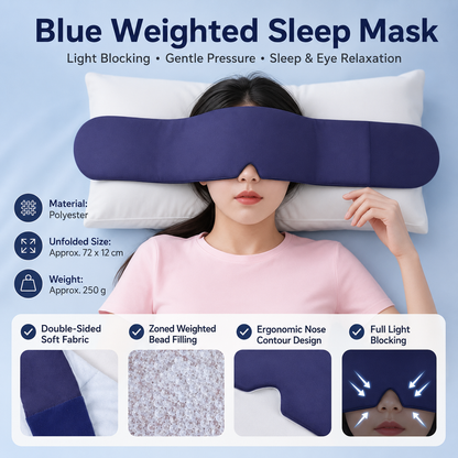 Blue Weighted Sleep Mask - Double-Sided Cooling and Warm Fabric, Micro-Bead Pressure Design, 72cm Adjustable Wrap, Light Blocking Eye Cover for Travel and Home Use