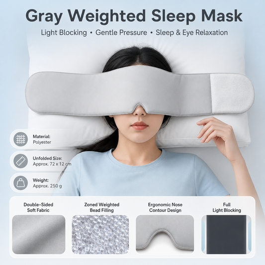 Grey Weighted Sleep Mask - Double-Sided Cooling and Warm Fabric, Micro-Bead Pressure Design, 72cm Adjustable Wrap, Light Blocking Eye Cover for Travel and Home Use