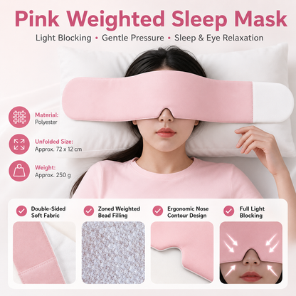 Pink Weighted Sleep Mask - Double-Sided Cooling and Warm Fabric, Micro-Bead Pressure Design, 72cm Adjustable Wrap, Light Blocking Eye Cover for Travel and Home Use