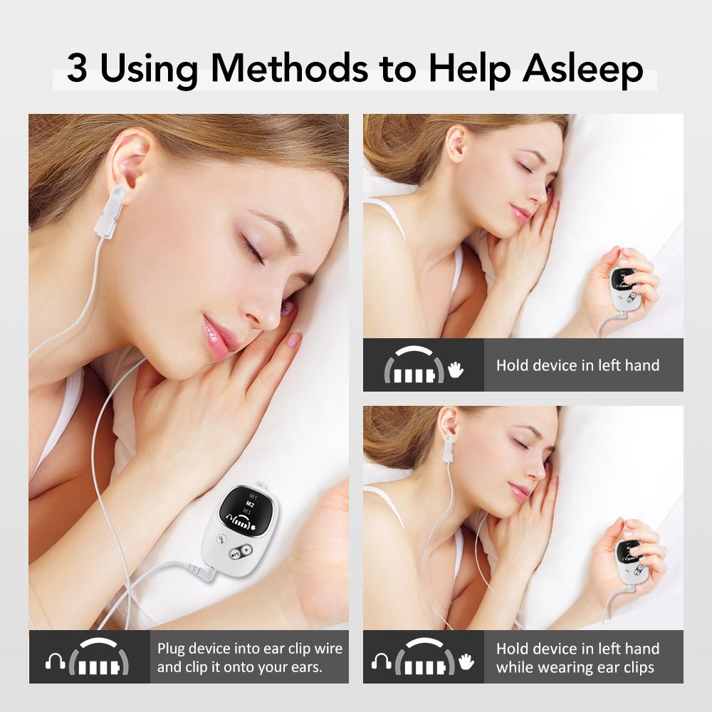 Home and Travel Sleep Aid Bundle - White Dual Mode CES Microcurrent Sleep Aid  Device and Pink Gravity Eye Mask, USB Rechargeable Handheld and Ear Clip Unit, 72cm Light Blocking Polyester Cover for Deep Rest and Travel