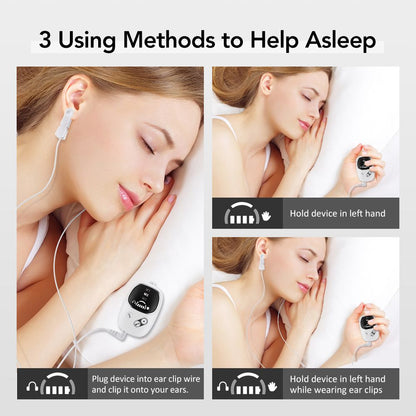 Home and Travel Sleep Aid Bundle - White Dual Mode CES Microcurrent Sleep Aid  Device and Pink Gravity Eye Mask, USB Rechargeable Handheld and Ear Clip Unit, 72cm Light Blocking Polyester Cover for Deep Rest and Travel