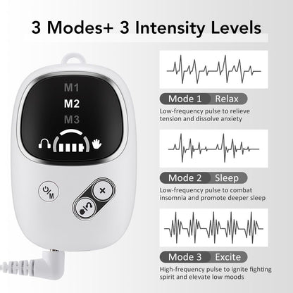 Home and Travel Sleep Aid Bundle - White Dual Mode CES Microcurrent Sleep Aid  Device and Pink Gravity Eye Mask, USB Rechargeable Handheld and Ear Clip Unit, 72cm Light Blocking Polyester Cover for Deep Rest and Travel