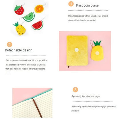 Fruit-Shaped Office Supplies Set-3 packs Watermelon Shaped Sticky Notes  and A5 Plush Notebook with Watermelon Shaped Detachable Coin Purse - Cute Memo Pads for Journaling Office School Gift Ready