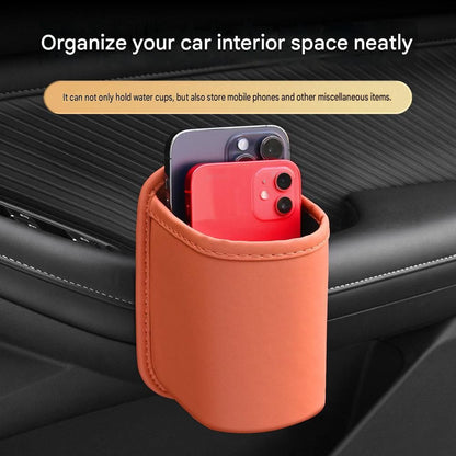 Black Universal Car Door Cup Holder - PU Leather Hanging Storage Organizer for Seat Back and Console side and Door storage compartment - Multi-Purpose Beverage Pocket with Secure Clip Design for Travel and Commute