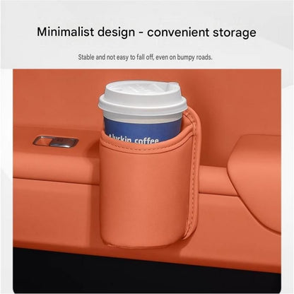 Orange Universal Car Door Cup Holder - PU Leather Hanging Storage Organizer for Seat Back and Console side and Door storage compartment - Multi-Purpose Beverage Pocket with Secure Clip Design for Travel and Commute