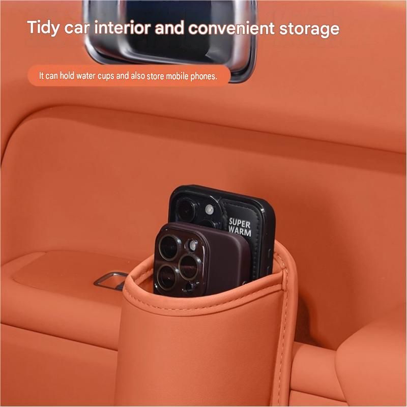 Brown Universal Car Door Cup Holder - PU Leather Hanging Storage Organizer for Seat Back and Console side and Door storage compartment - Multi-Purpose Beverage Pocket with Secure Clip Design for Travel and Commute