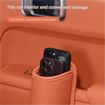 Brown Universal Car Door Cup Holder - PU Leather Hanging Storage Organizer for Seat Back and Console side and Door storage compartment - Multi-Purpose Beverage Pocket with Secure Clip Design for Travel and Commute