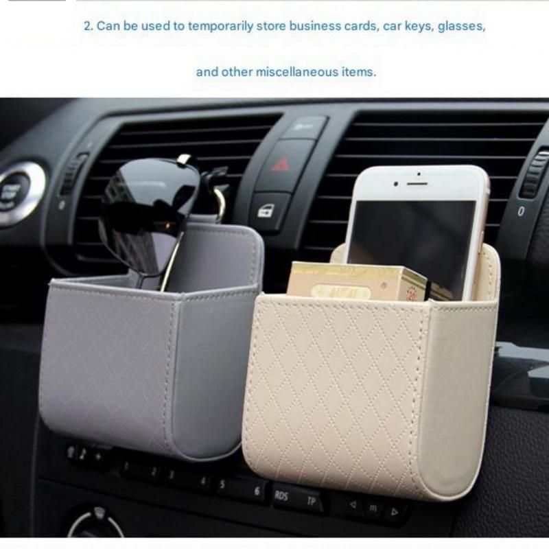 Universal Black Car Storage Set - PU Leather Air Vent Organizer and Hanging Cup Holder for Doors and Seats - Multi-Purpose Interior Tidy for Commute and Travel
