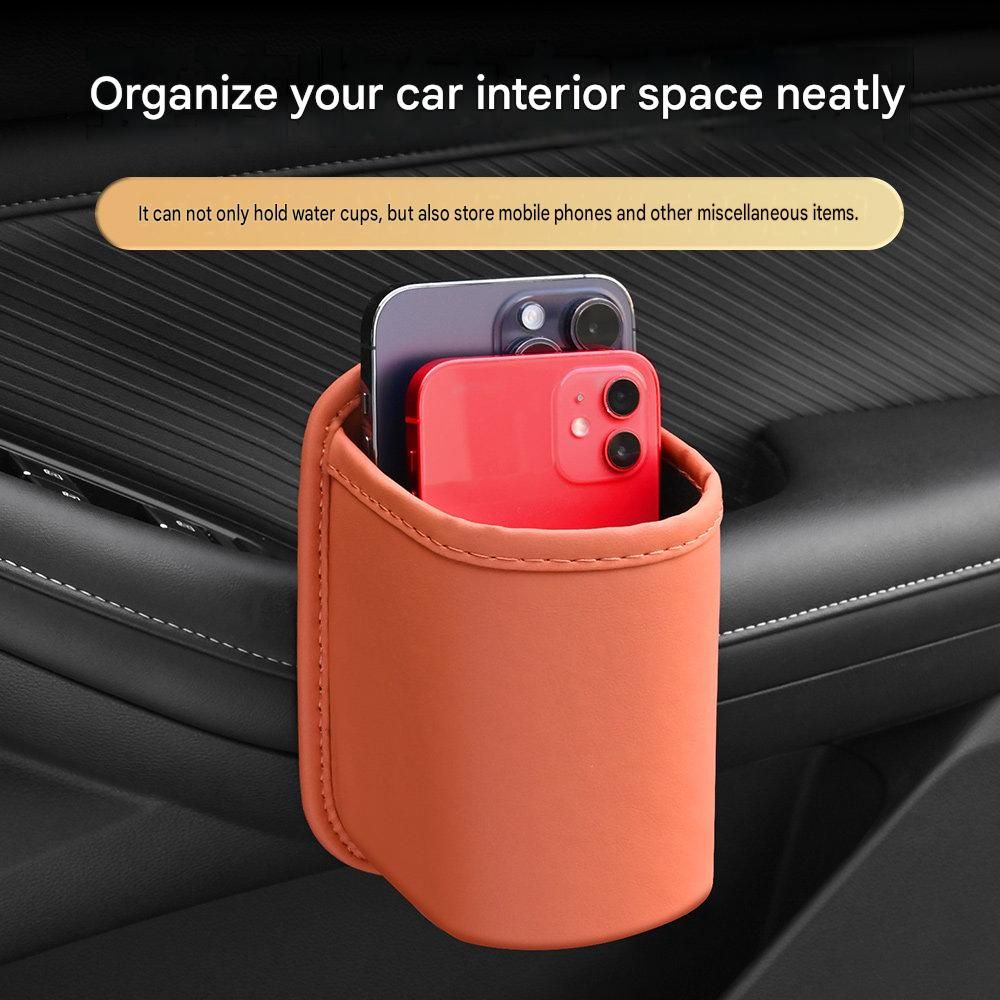 Universal Black Car Storage Set - PU Leather Air Vent Organizer and Hanging Cup Holder for Doors and Seats - Multi-Purpose Interior Tidy for Commute and Travel