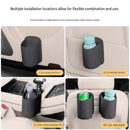 Universal Black Car Storage Set - PU Leather Air Vent Organizer and Hanging Cup Holder for Doors and Seats - Multi-Purpose Interior Tidy for Commute and Travel