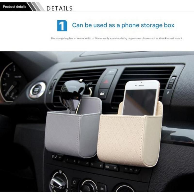 Universal Brown Car Storage Set - PU Leather Air Vent Organizer and Hanging Cup Holder for Doors and Seats - Multi-Purpose Interior Tidy for Commute and Travel