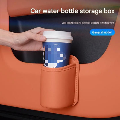 Universal Brown Car Storage Set - PU Leather Air Vent Organizer and Hanging Cup Holder for Doors and Seats - Multi-Purpose Interior Tidy for Commute and Travel