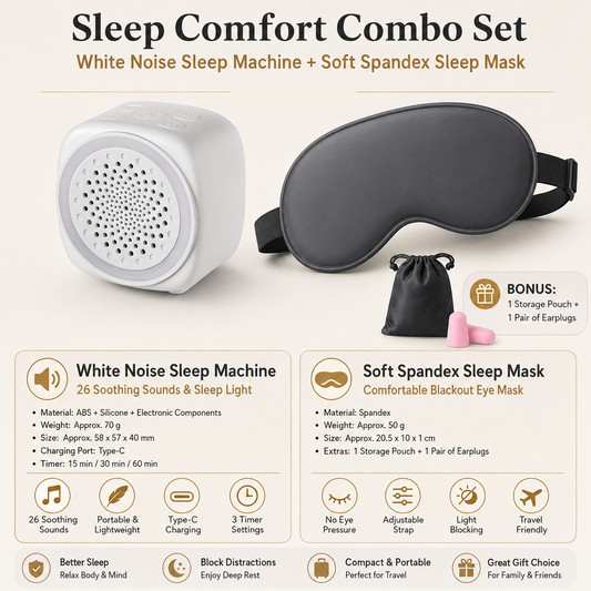 Soft Sleep Aid combination - White Noise Machine with 7-Colour Night Light and Grey Spandex Eye Mask, Portable Sound  and Complete shading environment for Better Rest