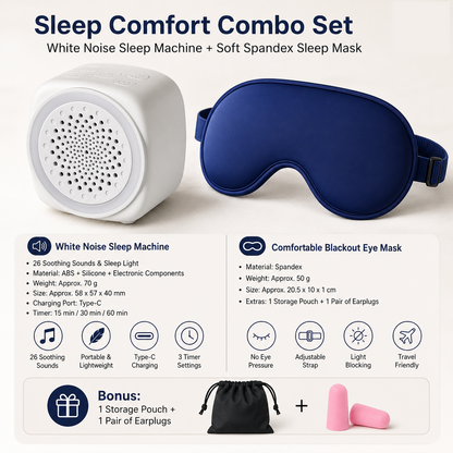 Soft Sleep Aid combination - White Noise Machine with 7-Colour Night Light and Blue Spandex Eye Mask, Portable Sound  and Complete shading environment for Better Rest