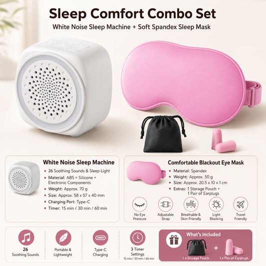 Soft Sleep Aid combination - White Noise Machine with 7-Colour Night Light and Pink Spandex Eye Mask, Portable Sound  and Complete shading environment for Better Rest