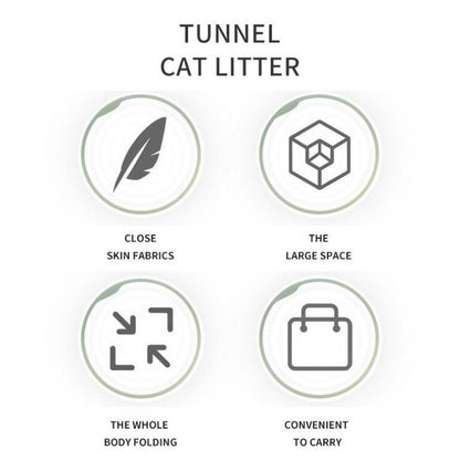 Grey Foldable Cat Tunnel Bed - Plush 2-in-1 Pet Nest with 26cm Wide Opening, Non-Slip Base and Hanging Toy for Indoor Cats