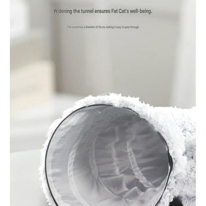 Grey Foldable Cat Tunnel Bed - Plush 2-in-1 Pet Nest with 26cm Wide Opening, Non-Slip Base and Hanging Toy for Indoor Cats