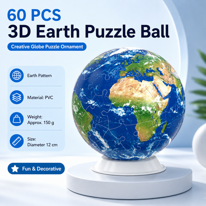3D Globe Puzzle - 60 Piece Spherical Jigsaw , PVC Earth Model for Education and Home Decor