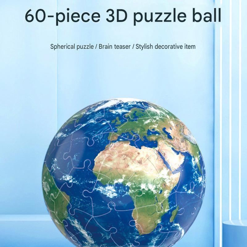 3D Globe Puzzle - 60 Piece Spherical Jigsaw , PVC Earth Model for Education and Home Decor