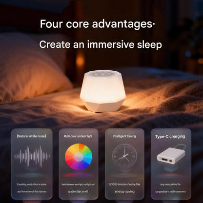 White Noise Sleep Aid Night Light - 7 Colour RGB Mood Lamp with Timer, Portable Bedside Table Lamp for Bedroom and Relaxation