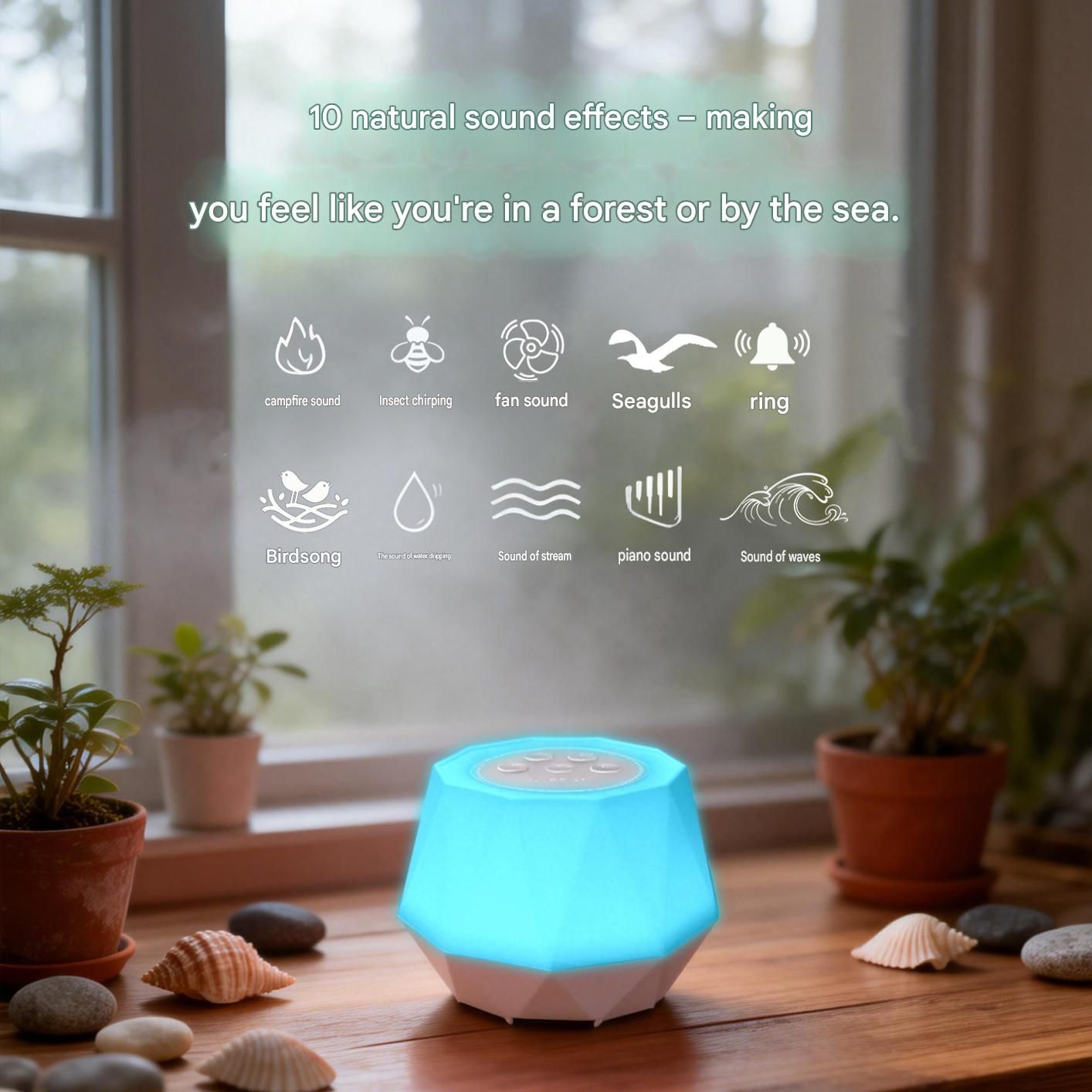 White Noise Sleep Aid Night Light - 7 Colour RGB Mood Lamp with Timer, Portable Bedside Table Lamp for Bedroom and Relaxation