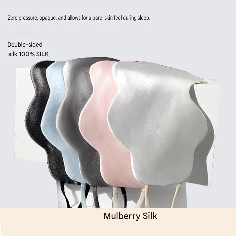 Blue Mulberry Silk Sleep Eye Mask - Cloud Shaped Blackout Blindfold with Adjustable Strap, Lightweight Travel and Nap Essential for Sensitive Skin