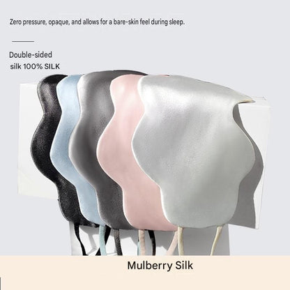 Blue Mulberry Silk Sleep Eye Mask - Cloud Shaped Blackout Blindfold with Adjustable Strap, Lightweight Travel and Nap Essential for Sensitive Skin
