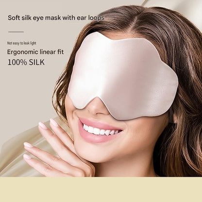 Blue Mulberry Silk Sleep Eye Mask - Cloud Shaped Blackout Blindfold with Adjustable Strap, Lightweight Travel and Nap Essential for Sensitive Skin