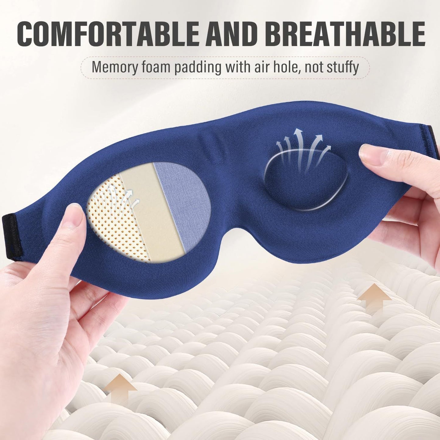 Black 3D Contoured Sleep Eye Mask - 360 Degree Blackout Blindfold with Adjustable Strap and Nose Wing Design for Side Sleepers, Travel and Nap
