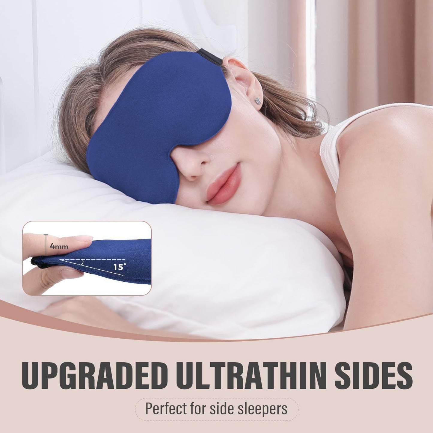 Grey 3D Contoured Sleep Eye Mask - 360 Degree Blackout Blindfold with Adjustable Strap and Nose Wing Design for Side Sleepers, Travel and Nap