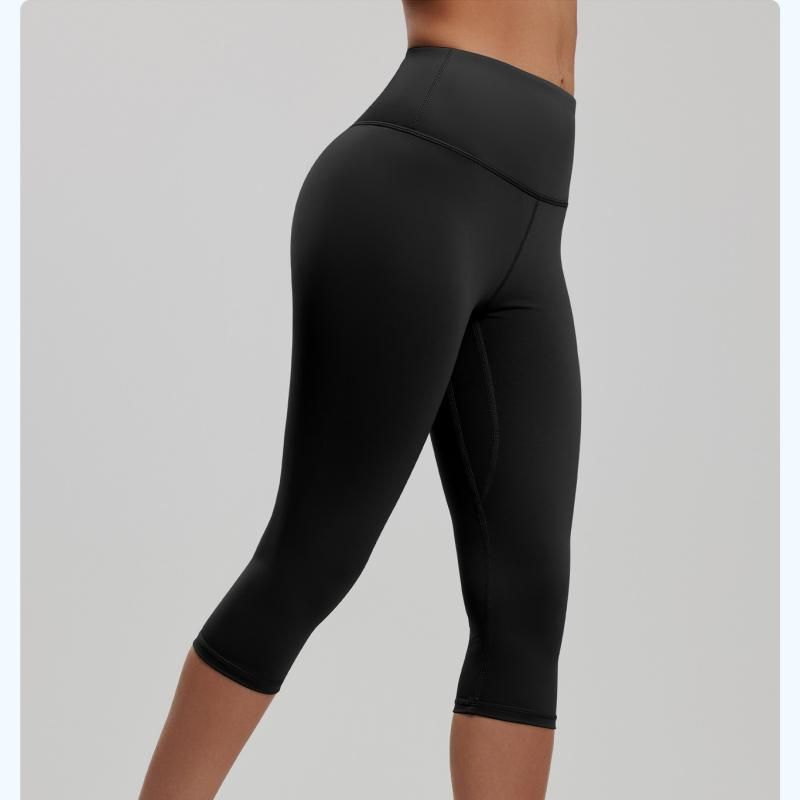 Black XXL Size Women's High Waist 3/4 Yoga Leggings - Peach Hip Lift Design, Breathable Stretch Fabric for Gym Running and Daily Wear