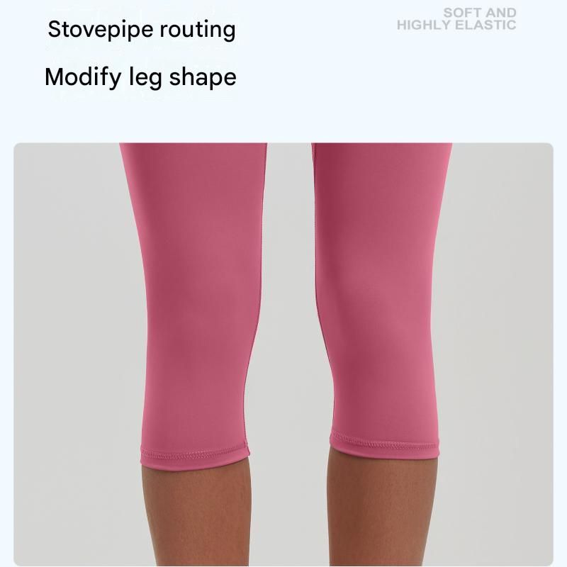 Grey L Size Women's High Waist 3/4 Yoga Leggings - Peach Hip Lift Design, Breathable Stretch Fabric for Gym Running and Daily Wear