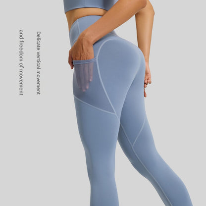 Black L Size Women's High Waist Yoga Leggings with Mesh Side Pockets - Squat Proof, Peach Hip Lift, Breathable Stretch Fabric for Gym Running ã€Pilates Wea and Daily Wear
