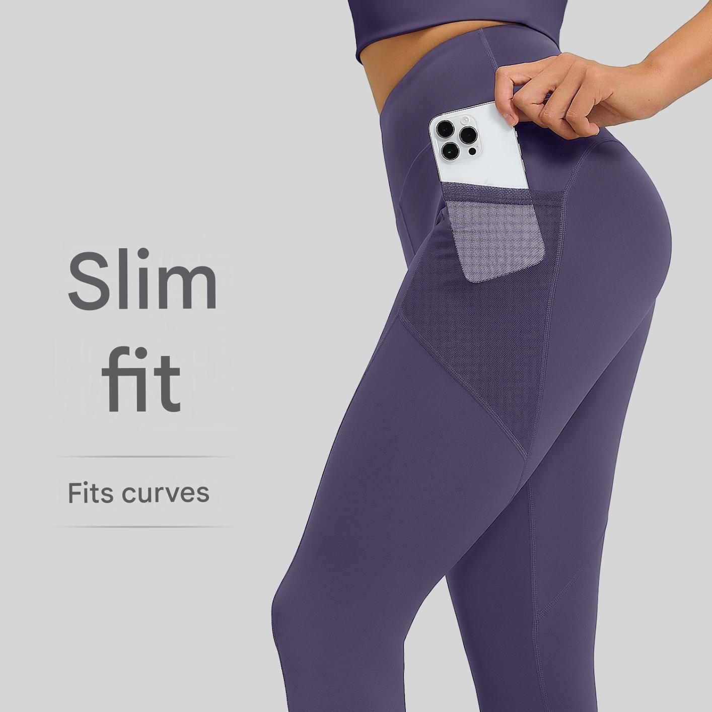 Grey S Size Women's High Waist Yoga Leggings with Mesh Side Pockets - Squat Proof, Peach Hip Lift, Breathable Stretch Fabric for Gym Running ã€Pilates Wea and Daily Wear
