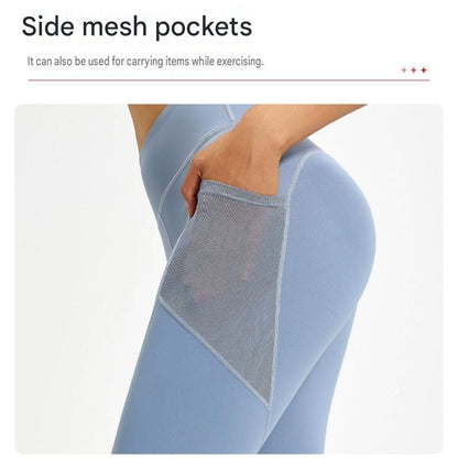 Grey S Size Women's High Waist Yoga Leggings with Mesh Side Pockets - Squat Proof, Peach Hip Lift, Breathable Stretch Fabric for Gym Running ã€Pilates Wea and Daily Wear